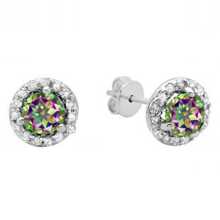 0.50 Carat (ctw) 14K White Gold Round Rainbow Topaz & White Diamond Ladies Halo Style Stud Earrings 1/2 CT